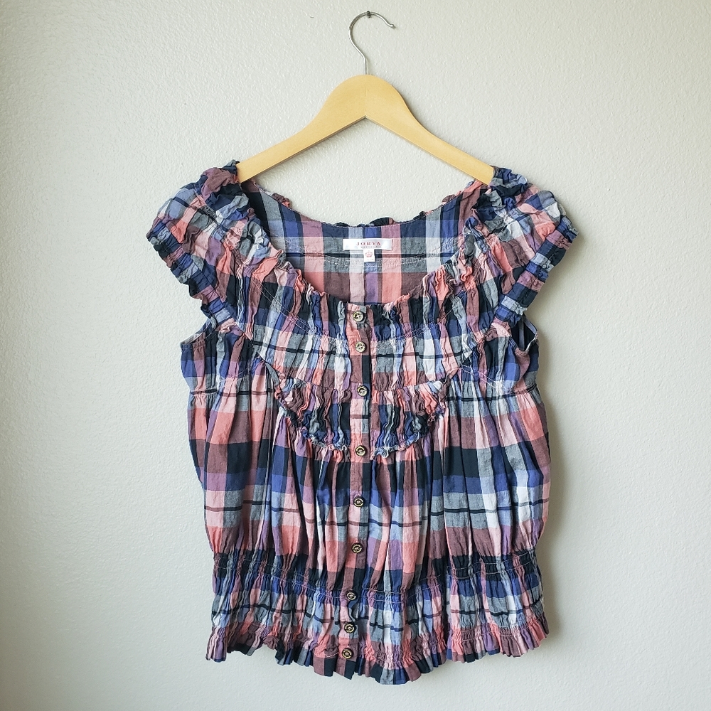 Jorya Weekend Plaid Ruched Summerland Top